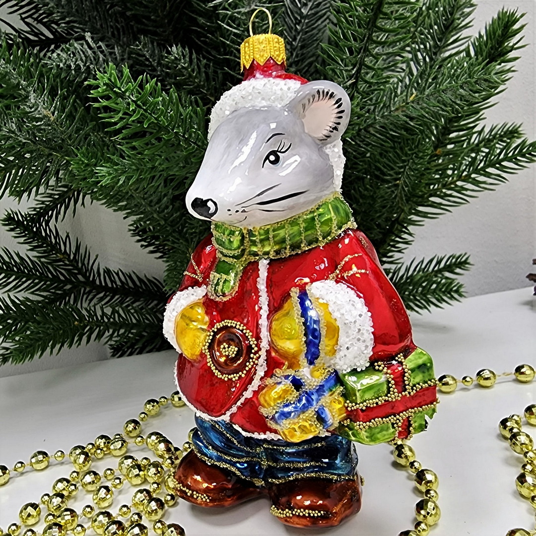 фото Стеклянная елочная игрушка Большая мышь
