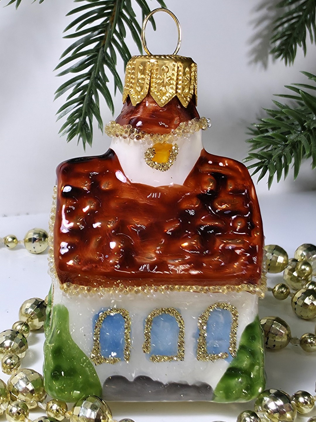 фото Стеклянная елочная игрушка Домик мини