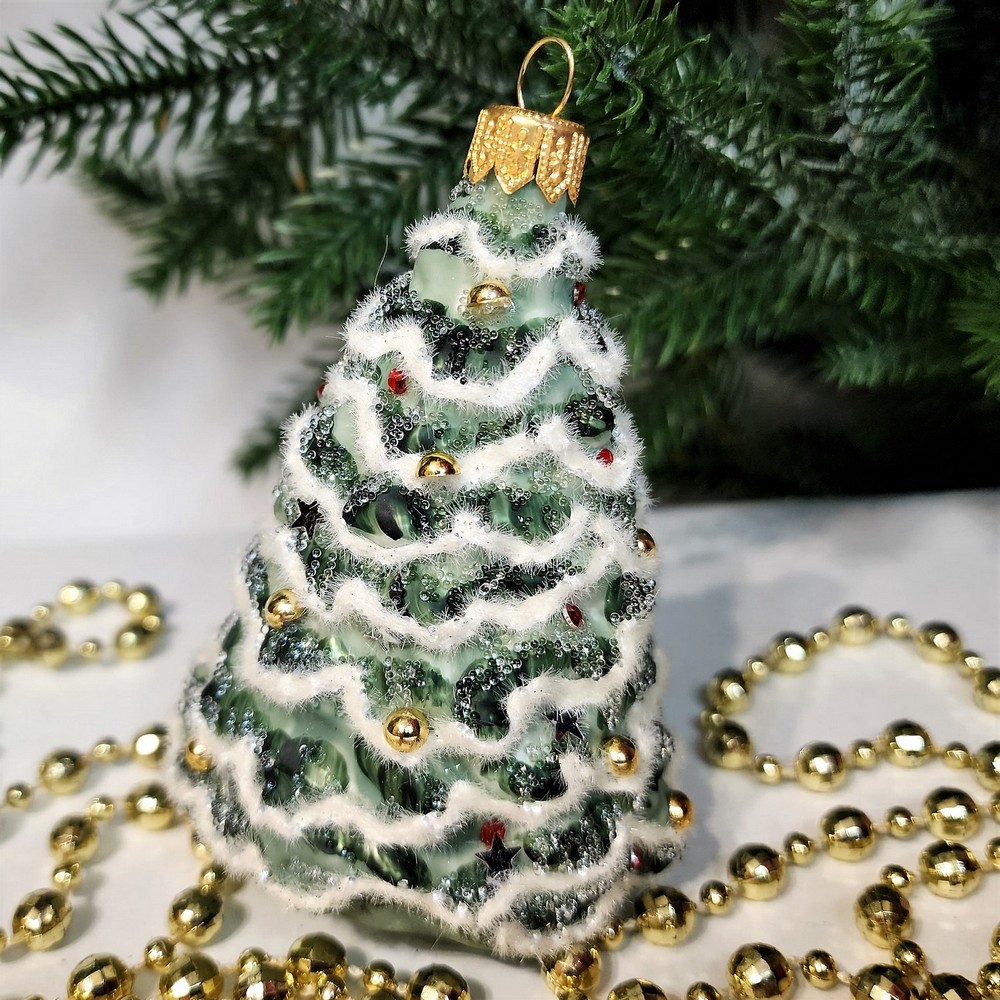 фото Стеклянная елочная игрушка Елочка в снегу