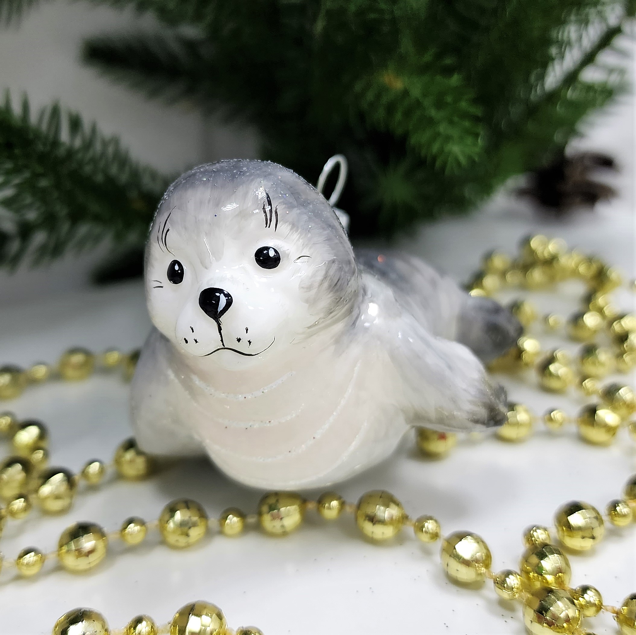 фото Стеклянная елочная игрушка Тюлень полярный