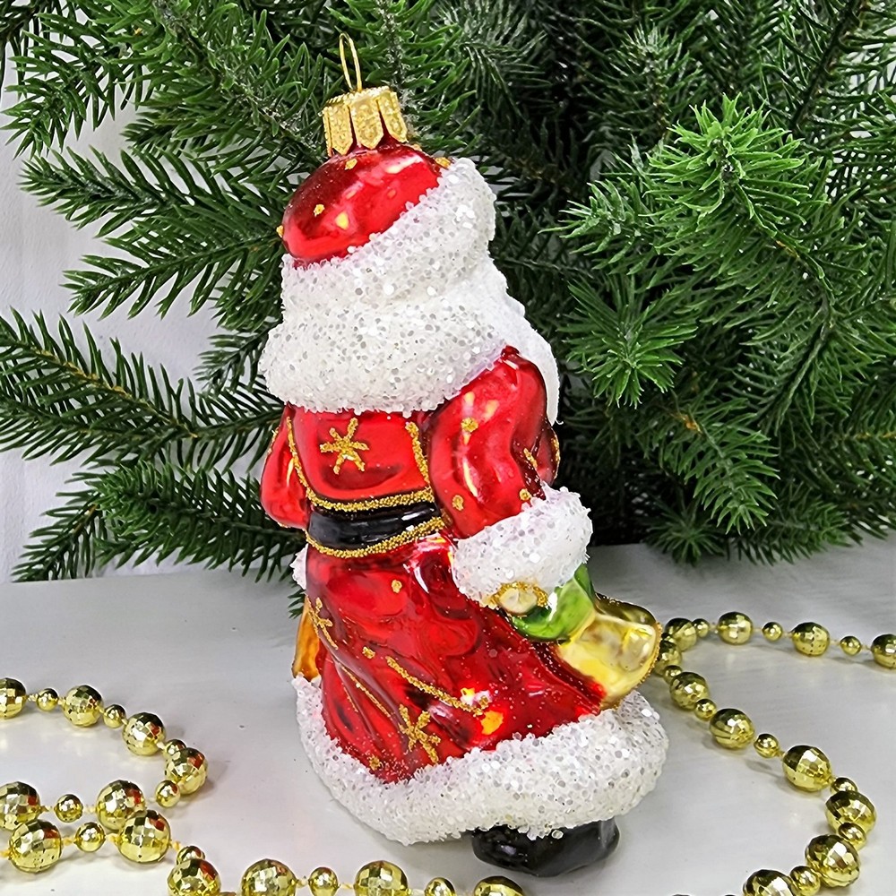 фото Стеклянная елочная игрушка Дед Мороз с колокольчиком
