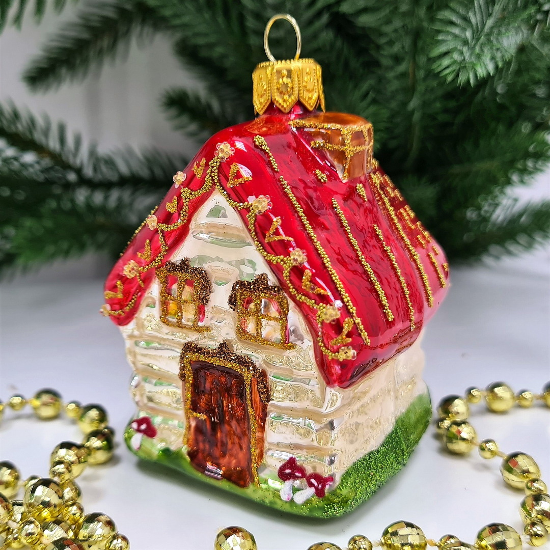 фото Стеклянная елочная игрушка домик