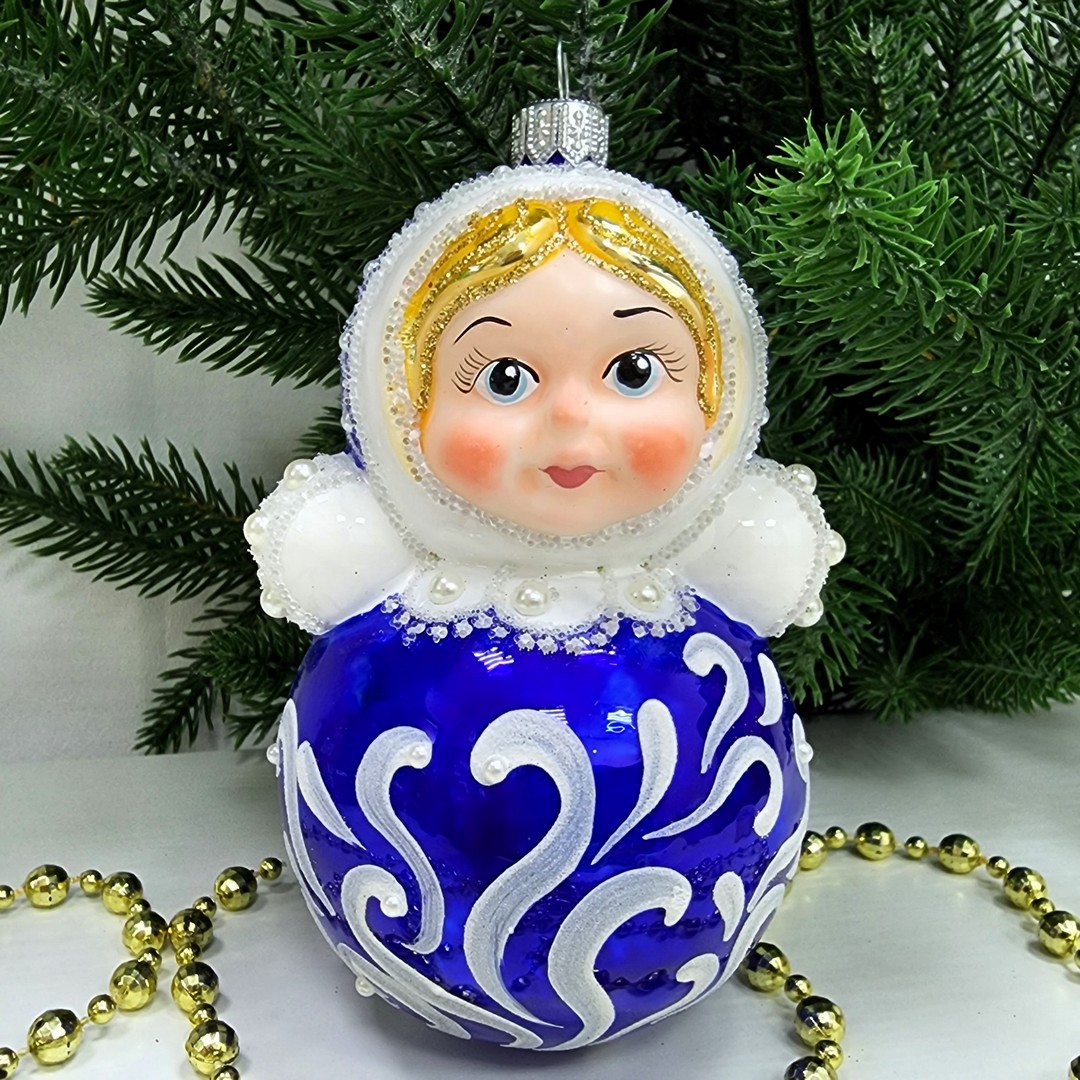 фото Стеклянная елочная игрушка Матрешка неваляшка