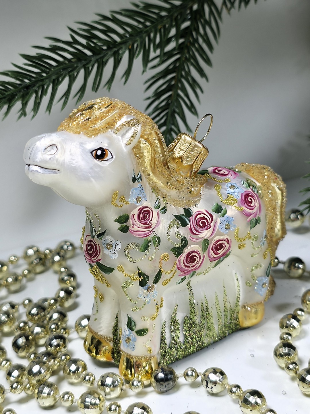 фото Стеклянная елочная игрушка Лошадка Версаль