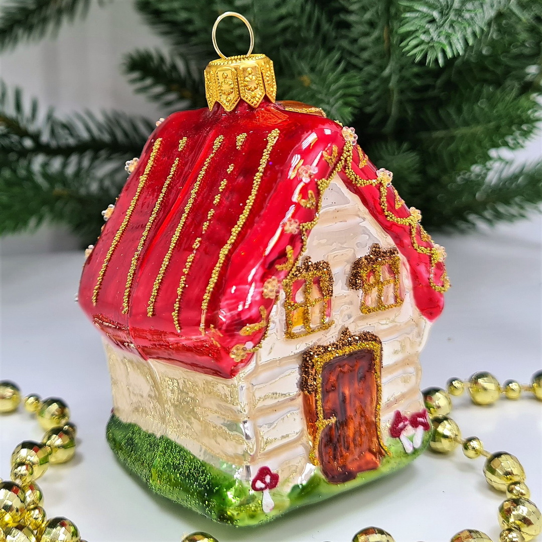 фото Стеклянная елочная игрушка домик