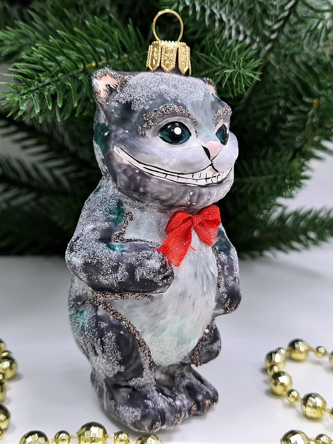 фото Стеклянная елочная игрушка Чеширский кот из Алисы