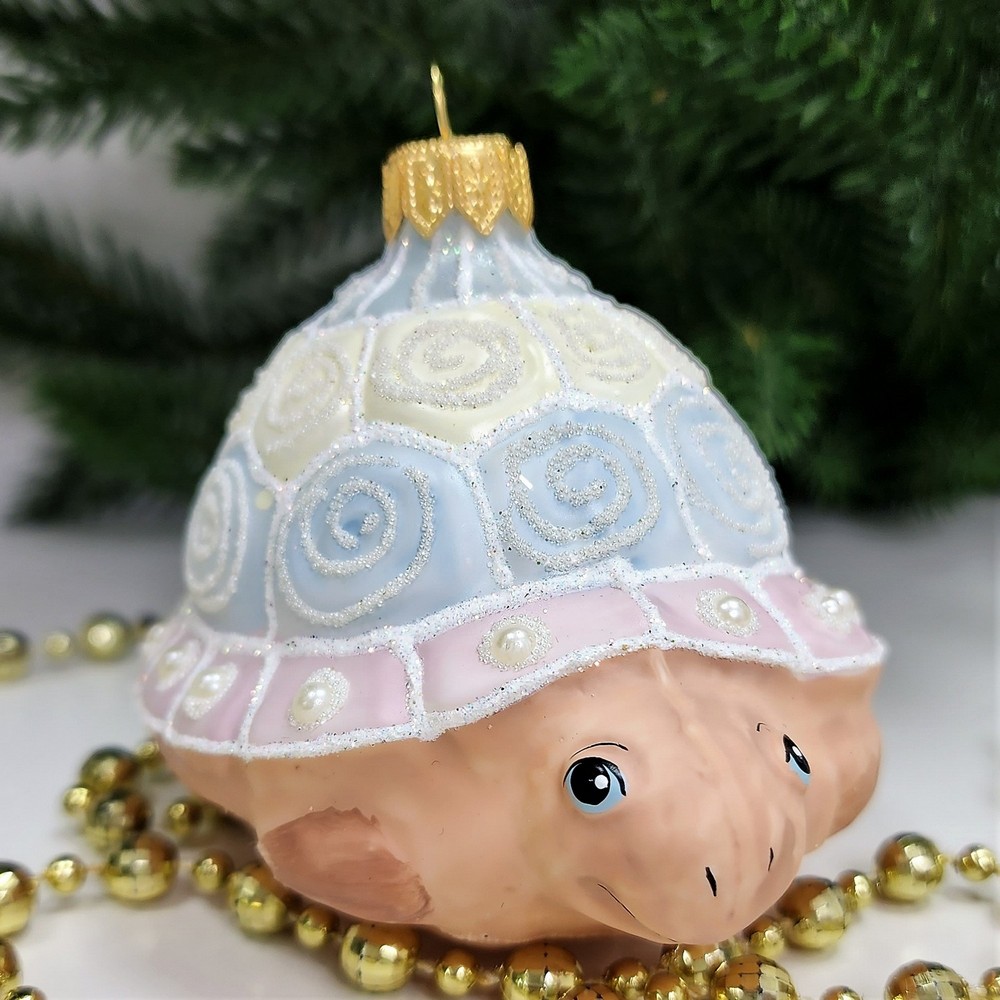 фото Стеклянная елочная игрушка Черепаха детская