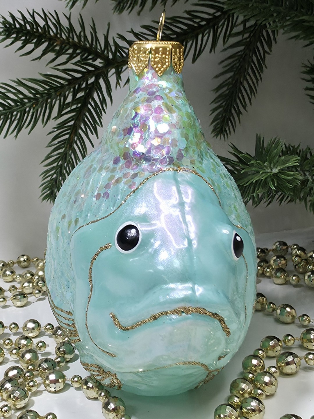 фото Стеклянная елочная игрушка Рыбка большая