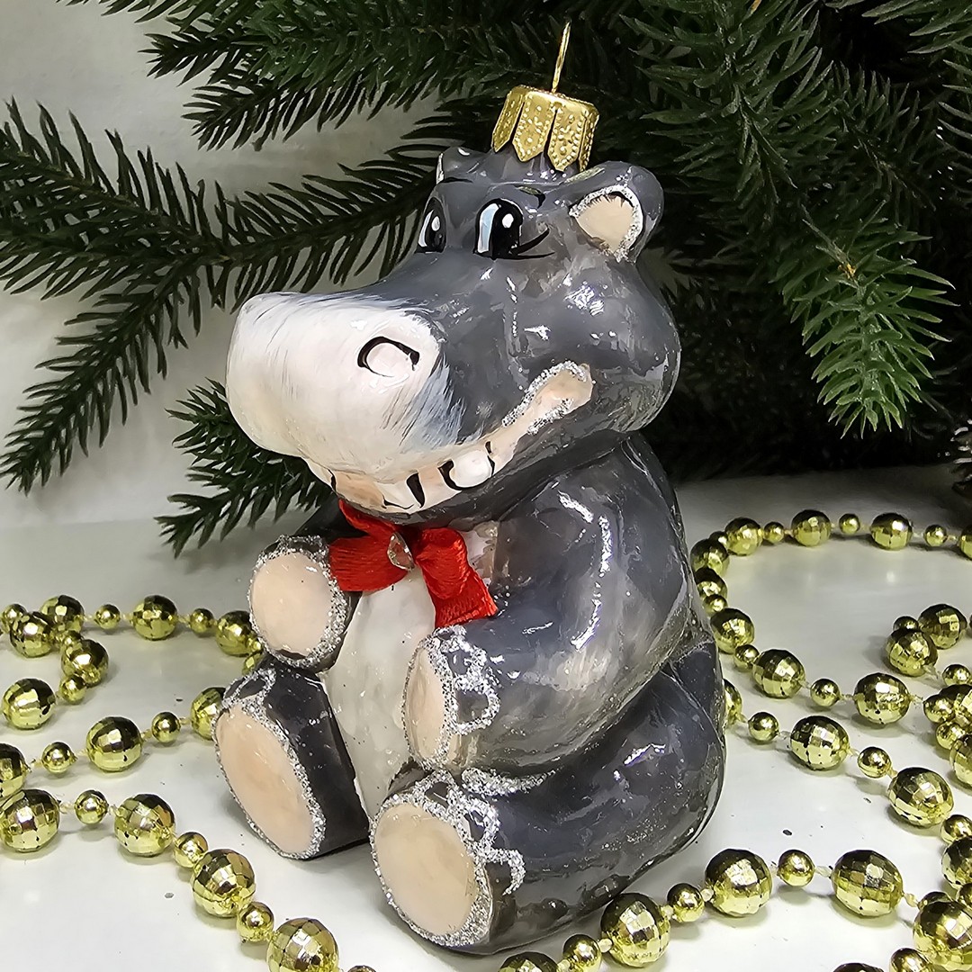 фото Стеклянная елочная игрушка Бегемотик