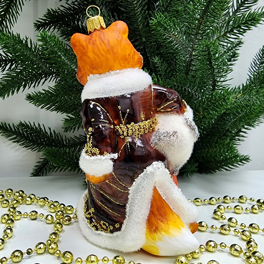 фото Стеклянная елочная игрушка Лиса с гусем