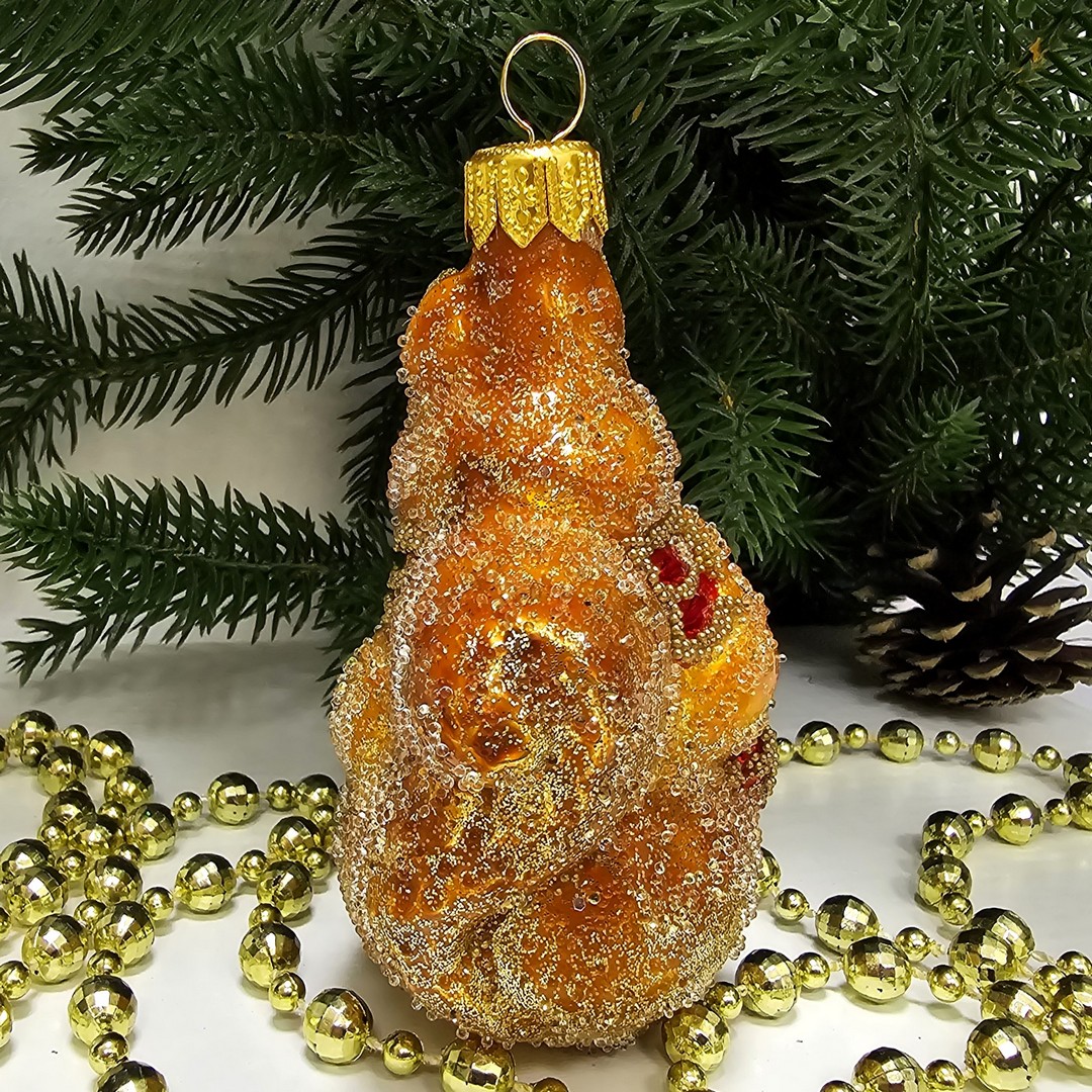 фото Стеклянная елочная игрушка Белочка с орехом сахар