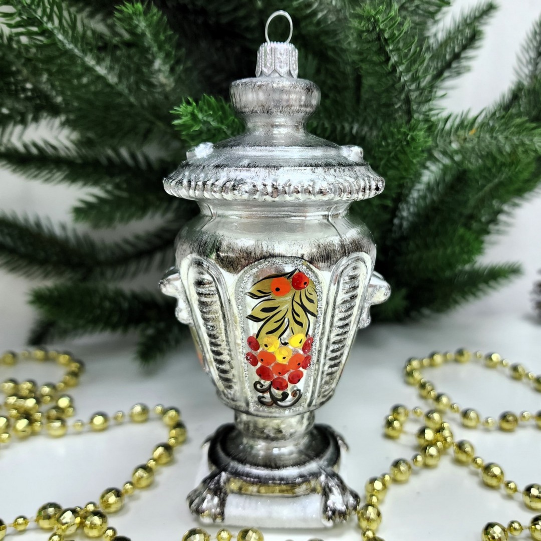 фото Стеклянная елочная игрушка Самовар