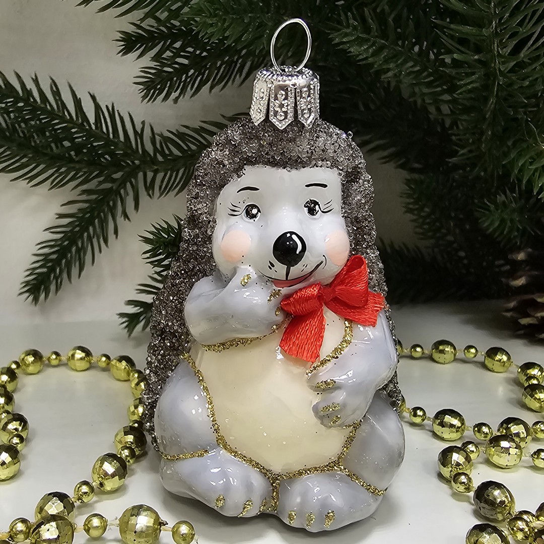 фото Стеклянная елочная игрушка Ёжик малый