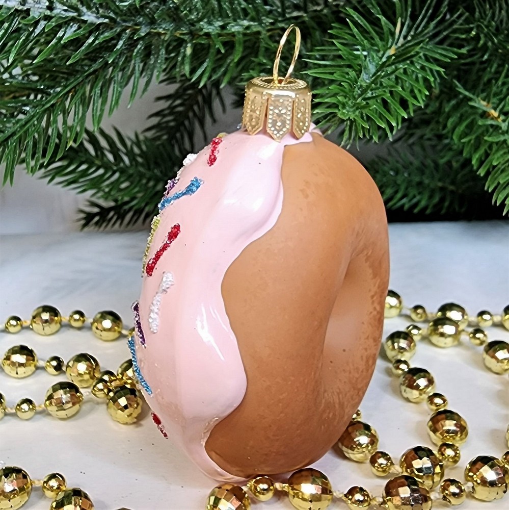 фото Стеклянная елочная игрушка Пончик Донат-2