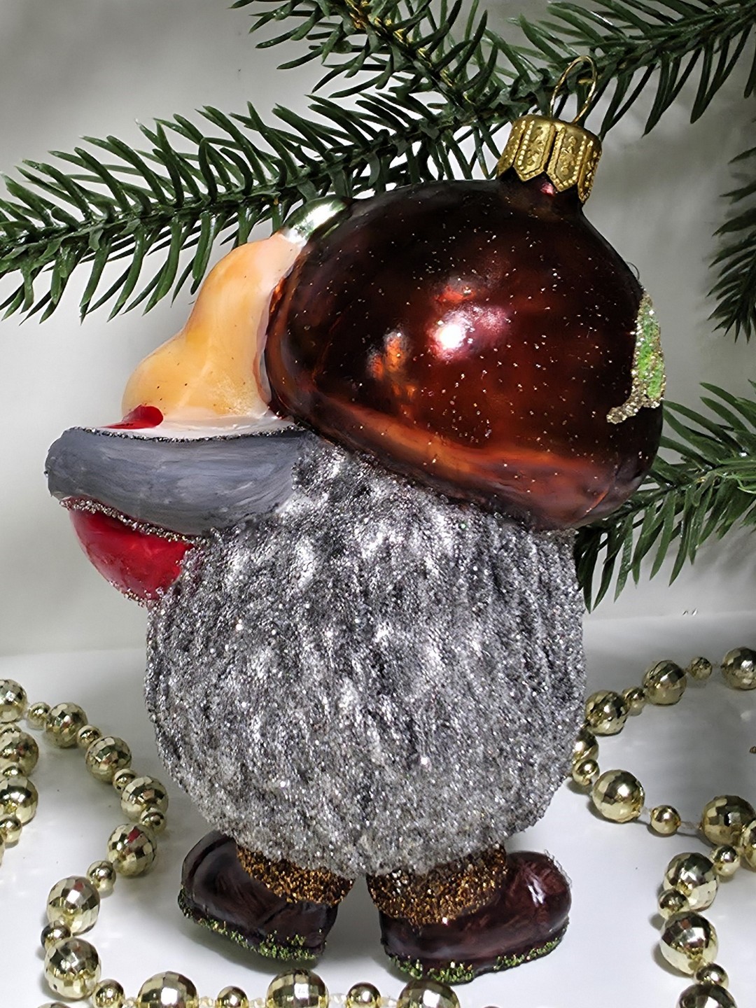 фото Стеклянная елочная игрушка Ежик с фруктами