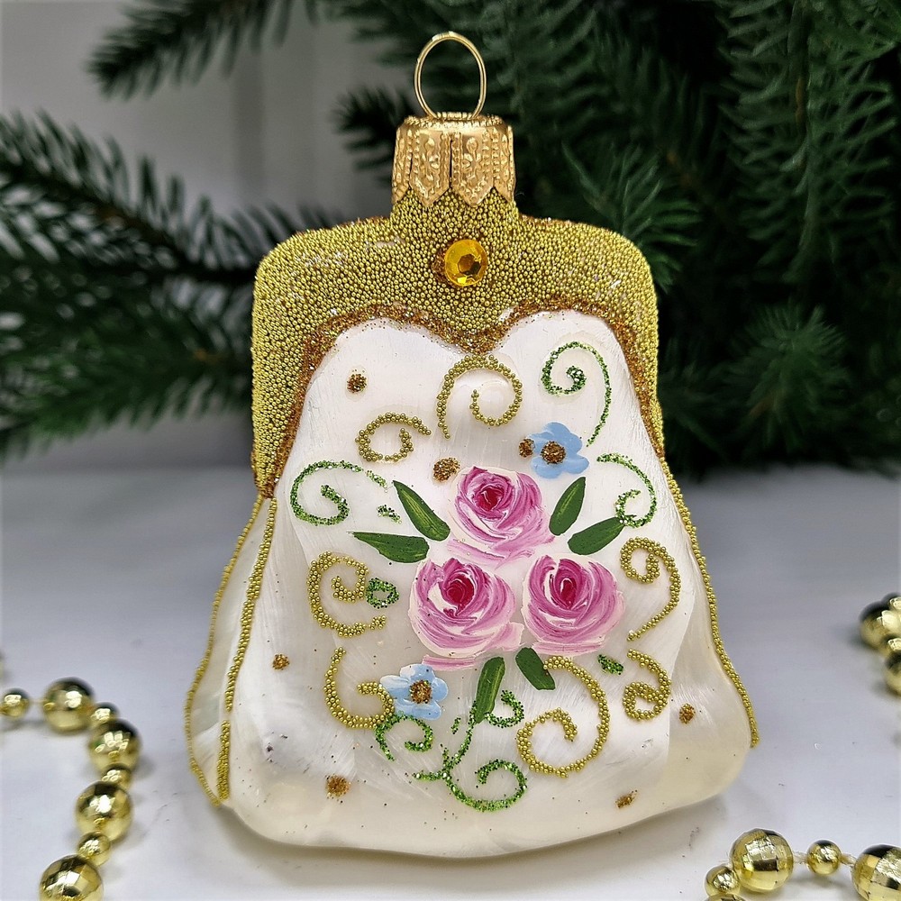 фото Стеклянная елочная игрушка Сумочка Версаль малая
