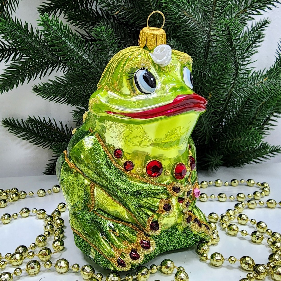 фото Стеклянная елочная игрушка Лягушка-Она