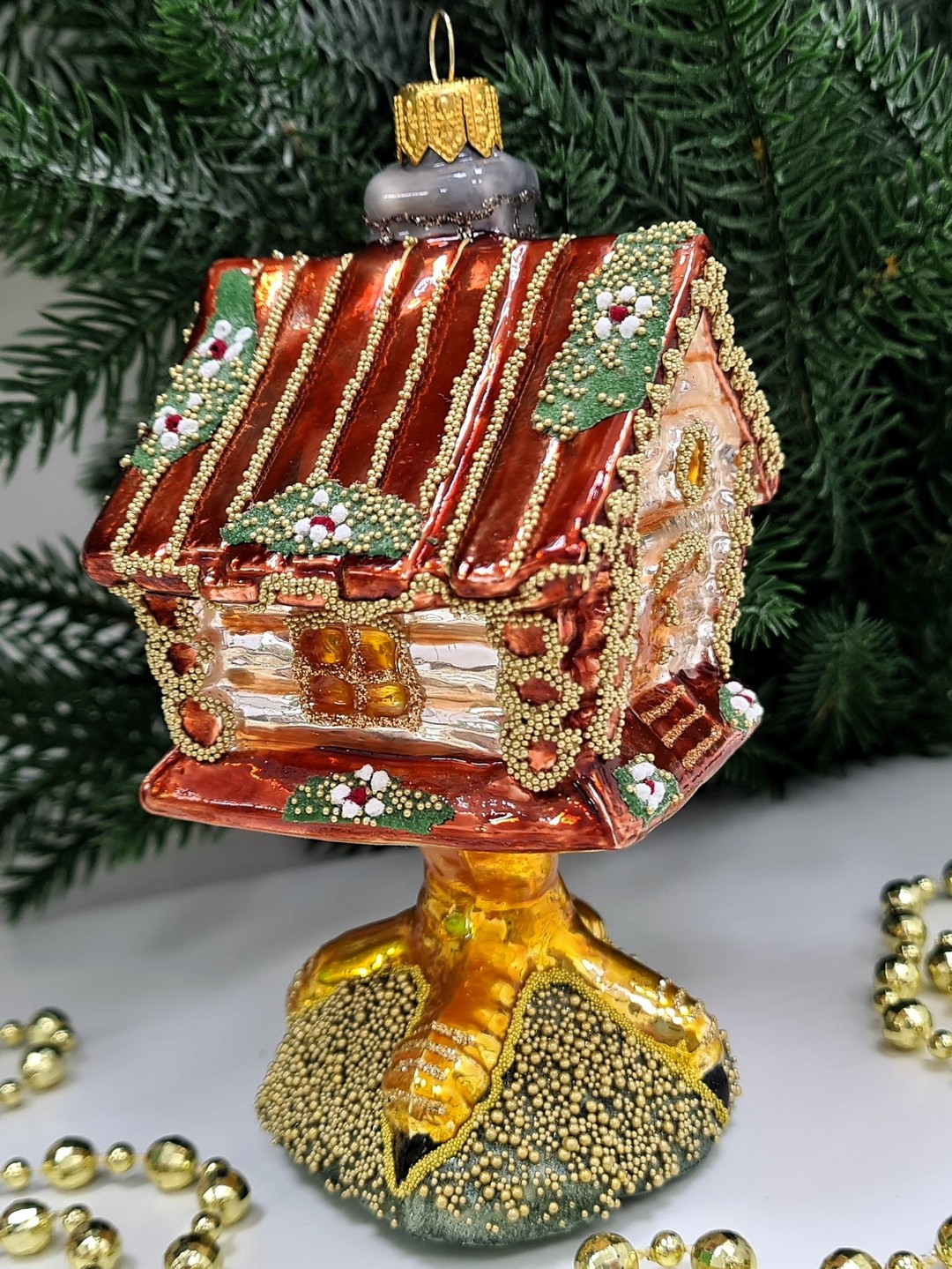 фото Стеклянная елочная игрушка Избушка на курьих ножках