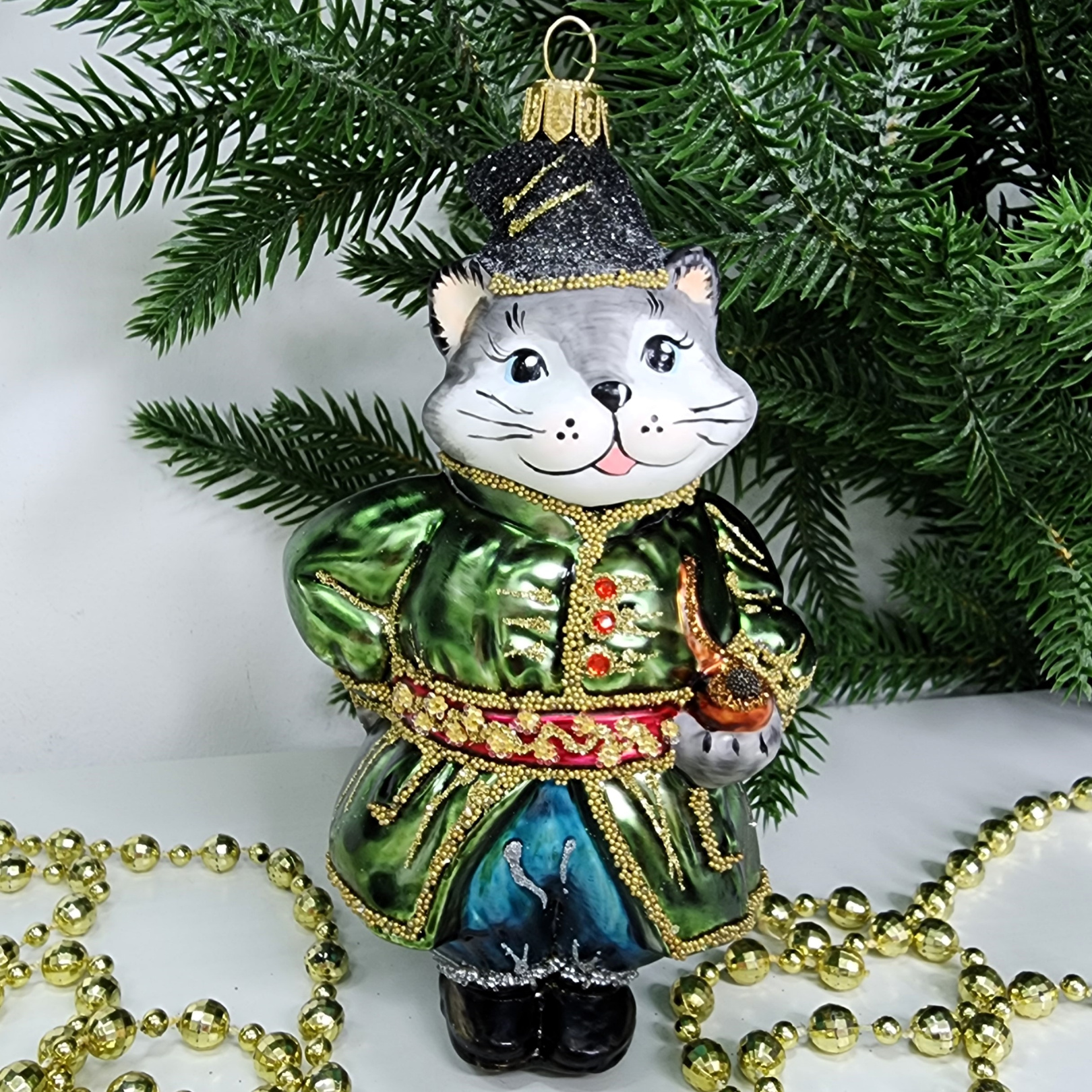 фото Стеклянная елочная игрушка Котофей