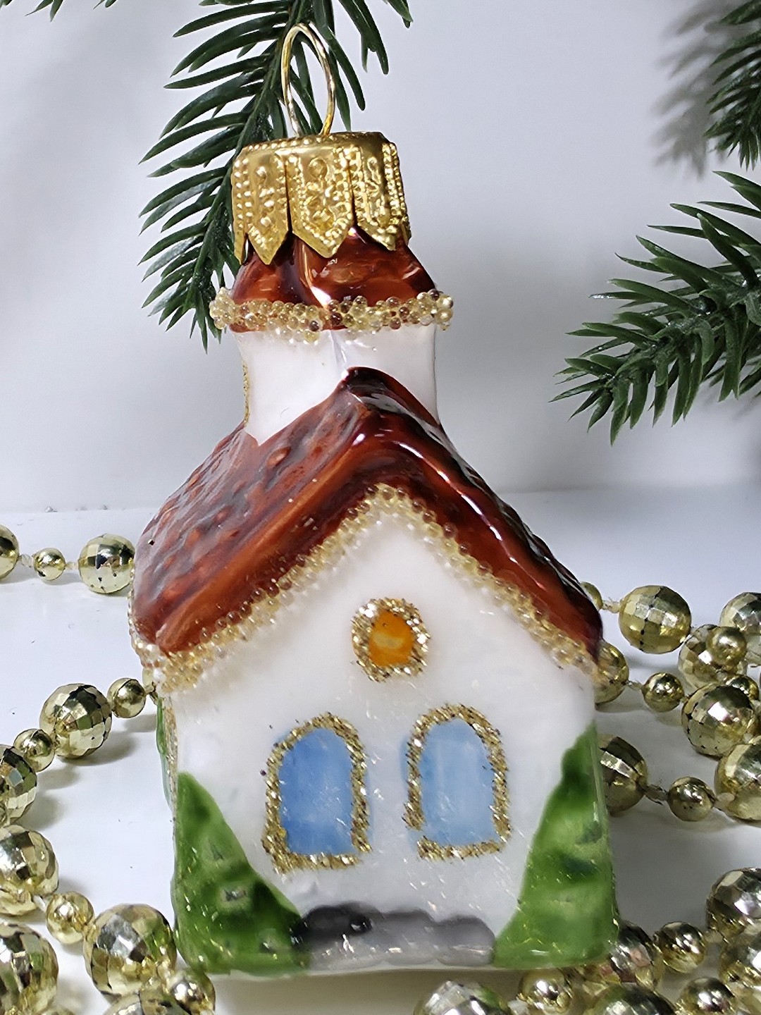 фото Стеклянная елочная игрушка Домик мини