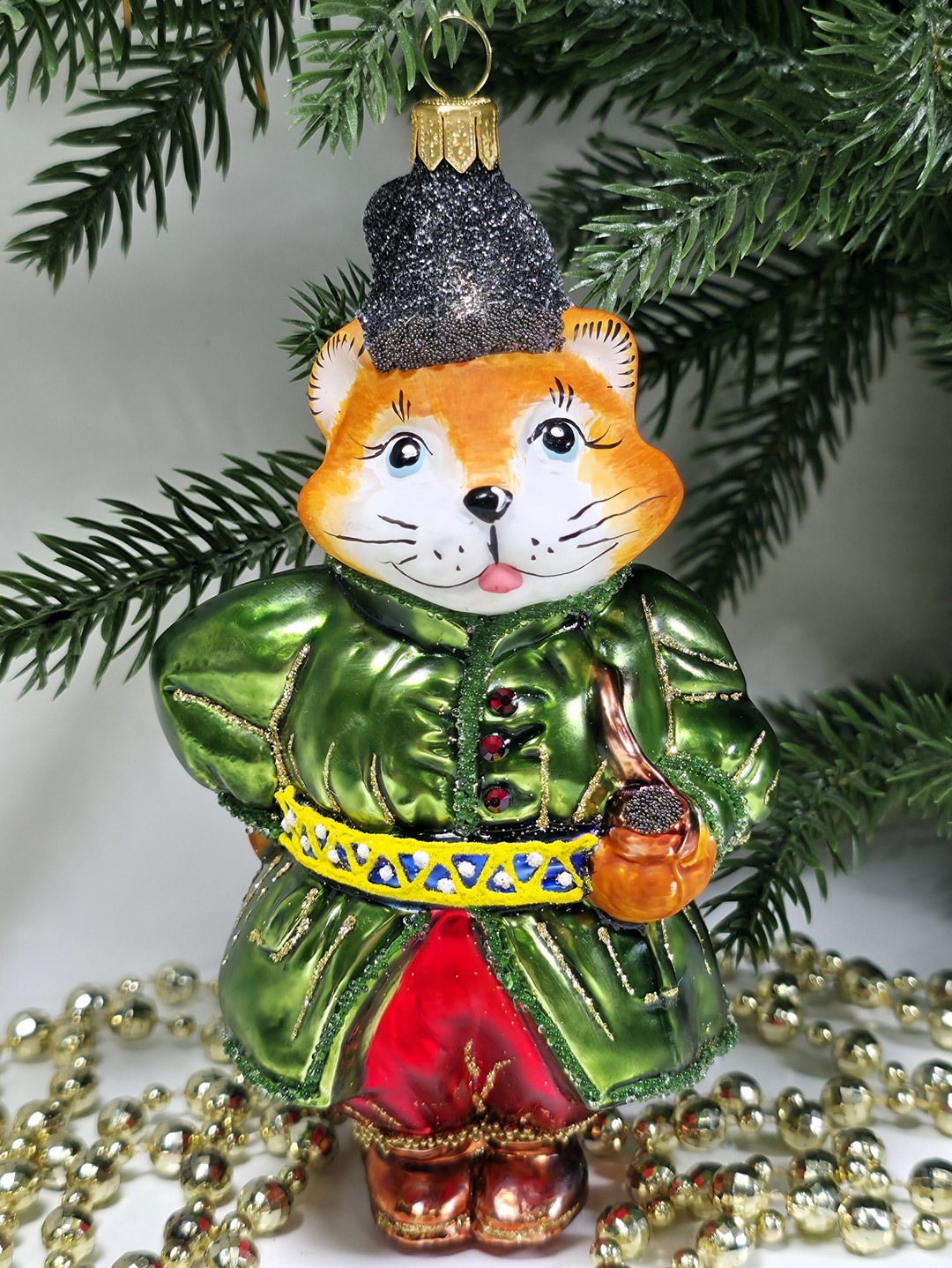 фото Стеклянная елочная игрушка Котофей
