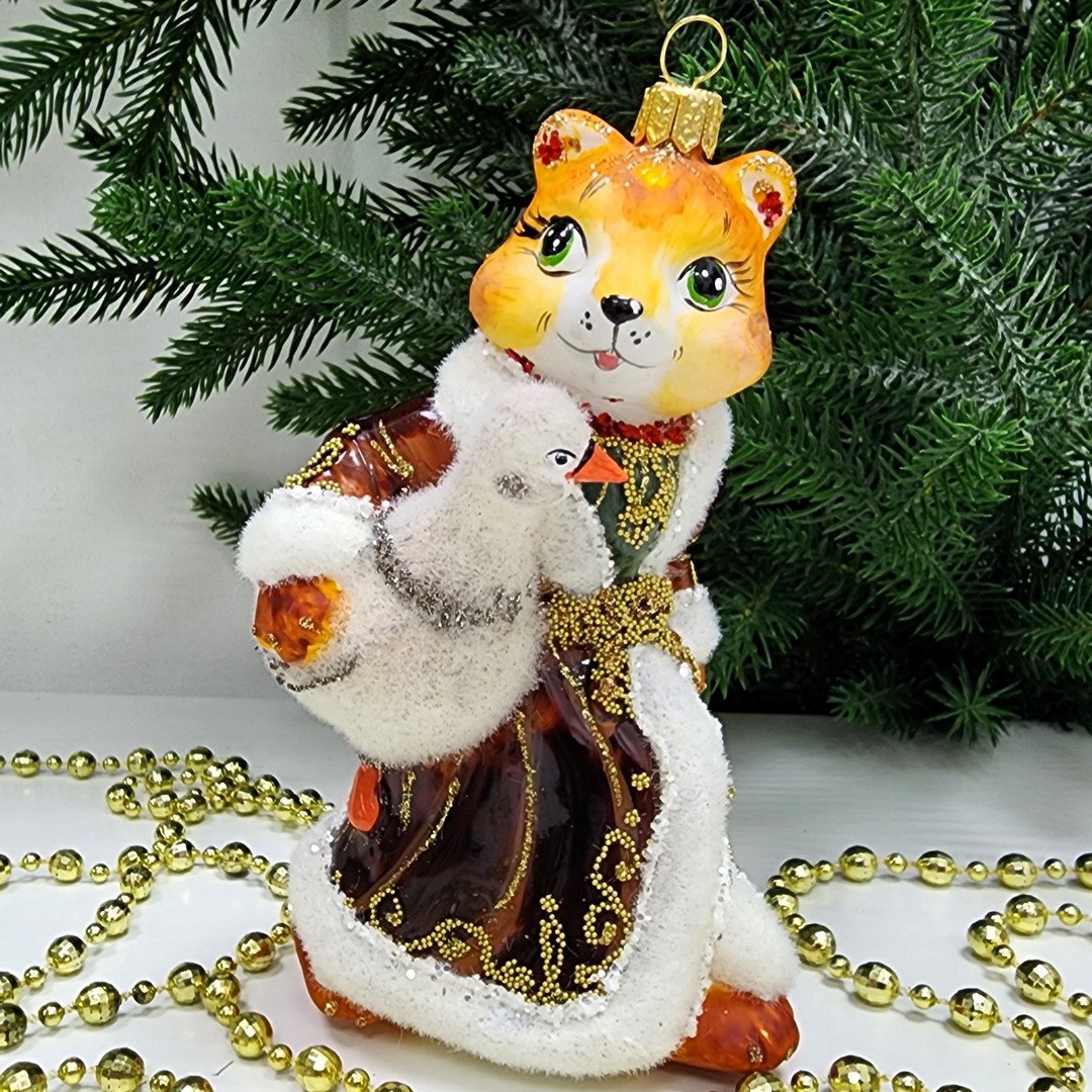 фото Стеклянная елочная игрушка Лиса с гусем