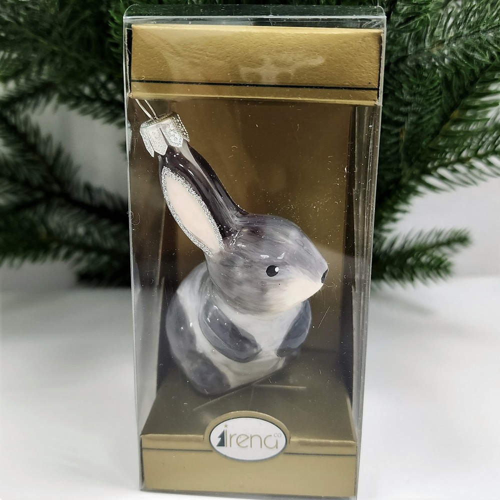 фото Стеклянная елочная игрушка Зайка серенький