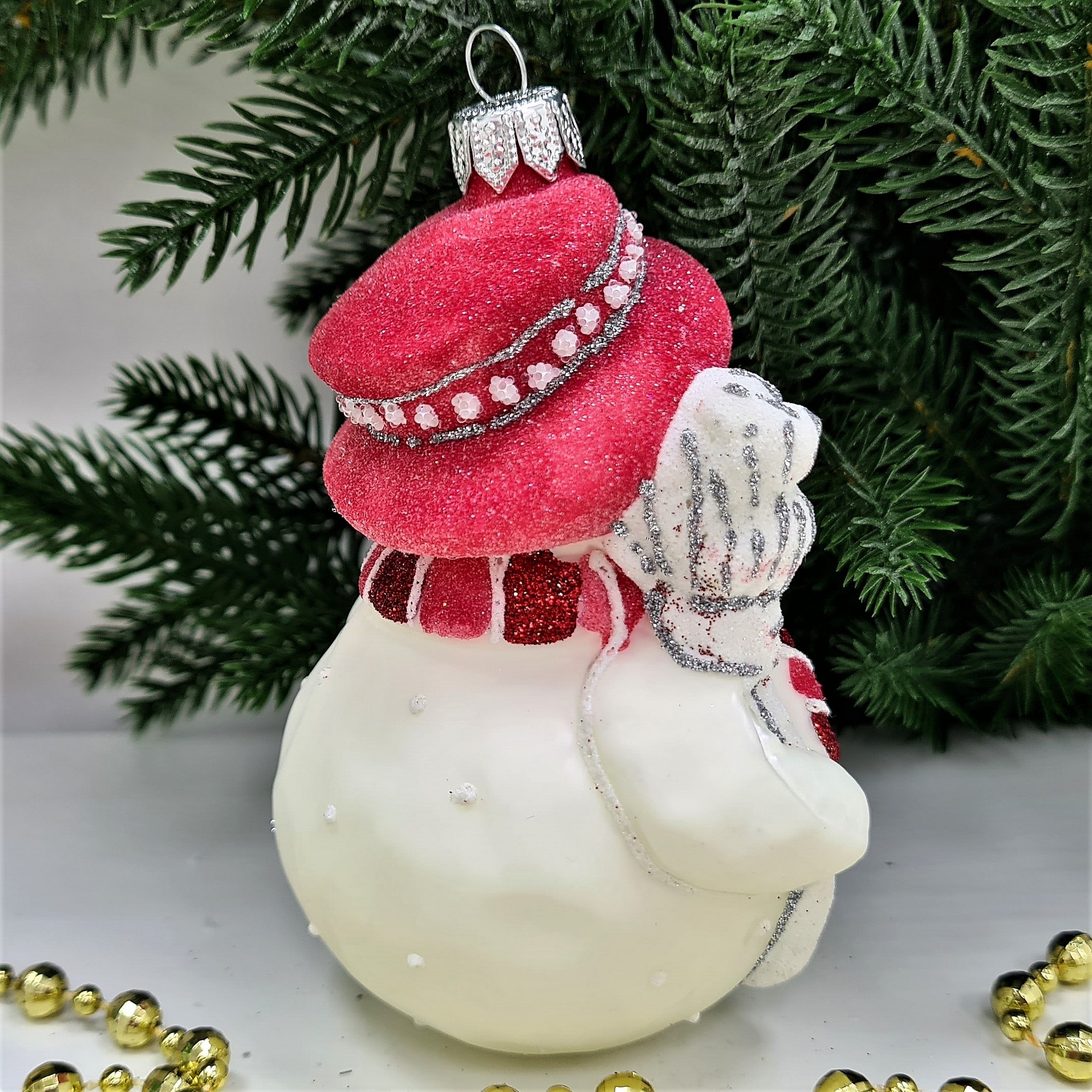 фото Стеклянная елочная игрушка Снеговик