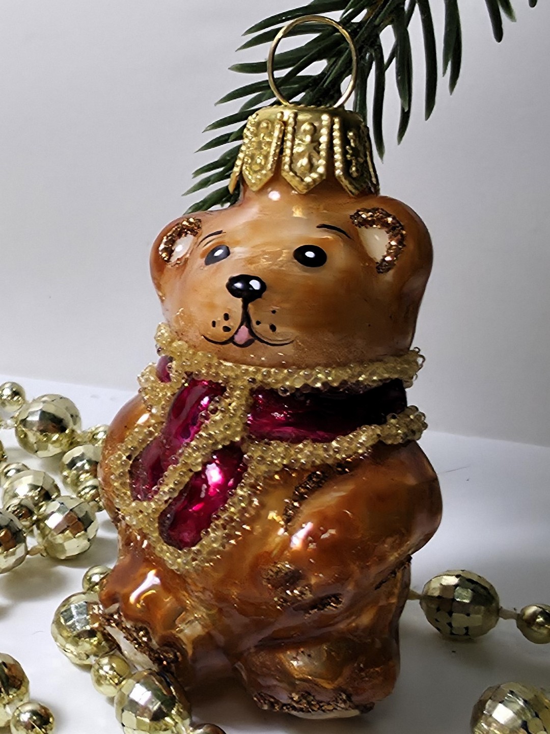 фото Стеклянная елочная игрушка Мишка мини