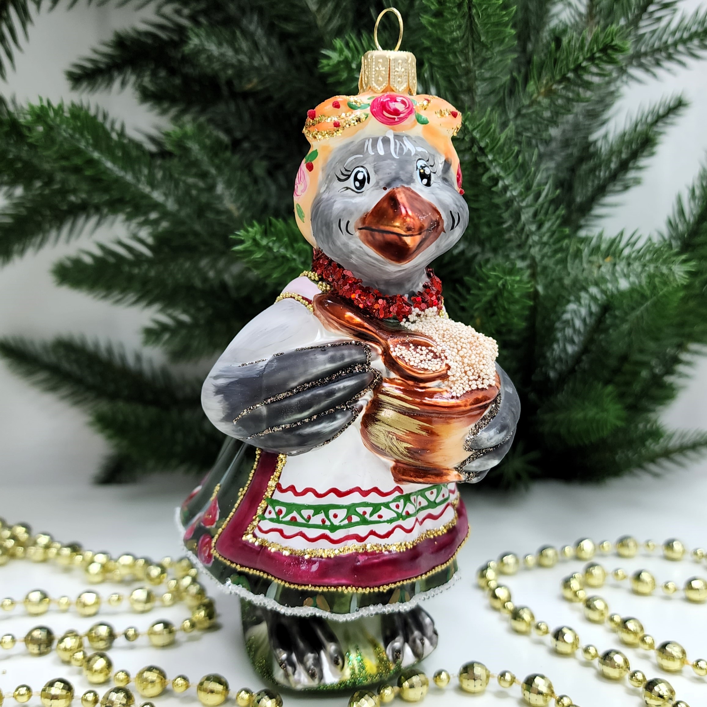 фото Стеклянная елочная игрушка Сорока