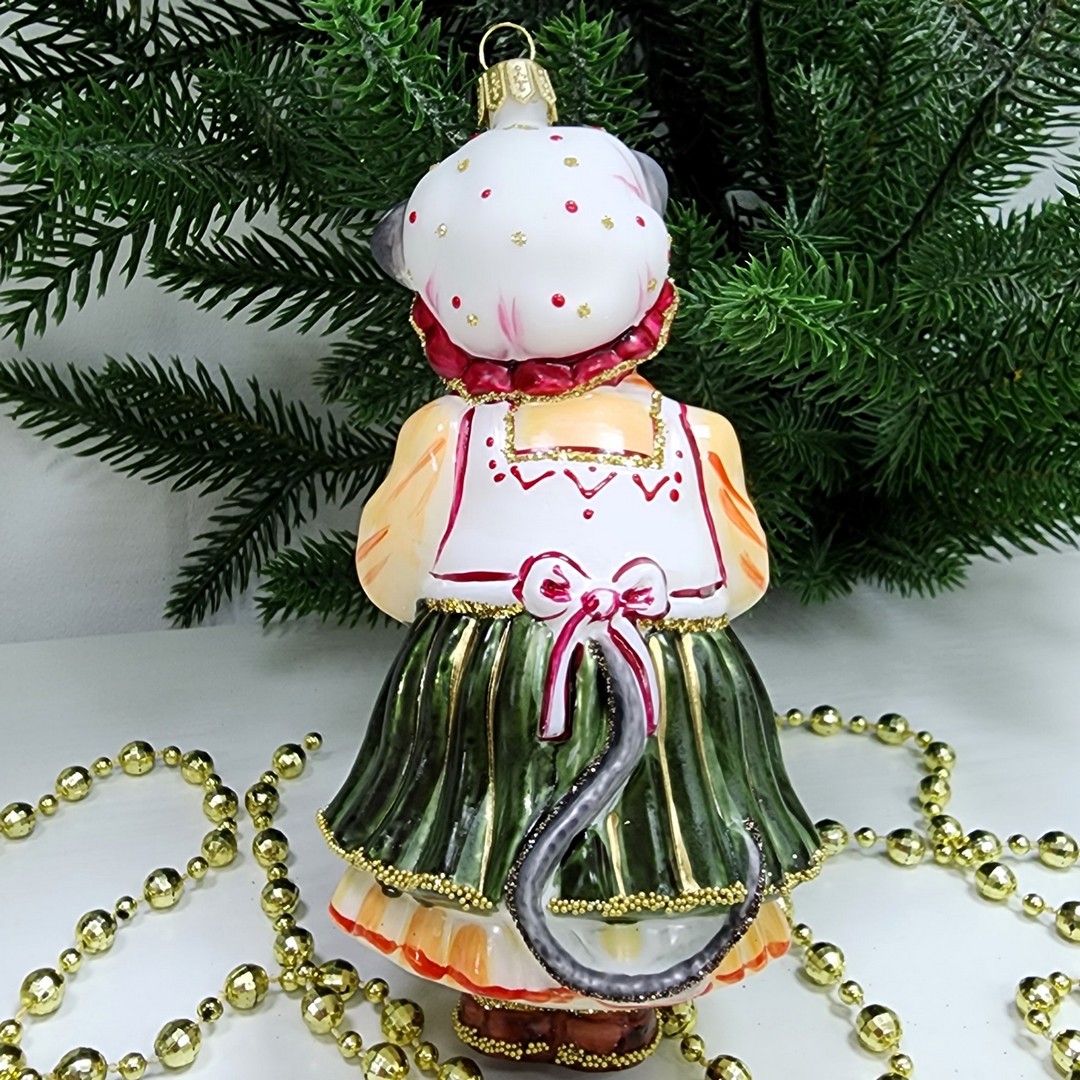 фото Стеклянная елочная игрушка Мышка Хозяйка