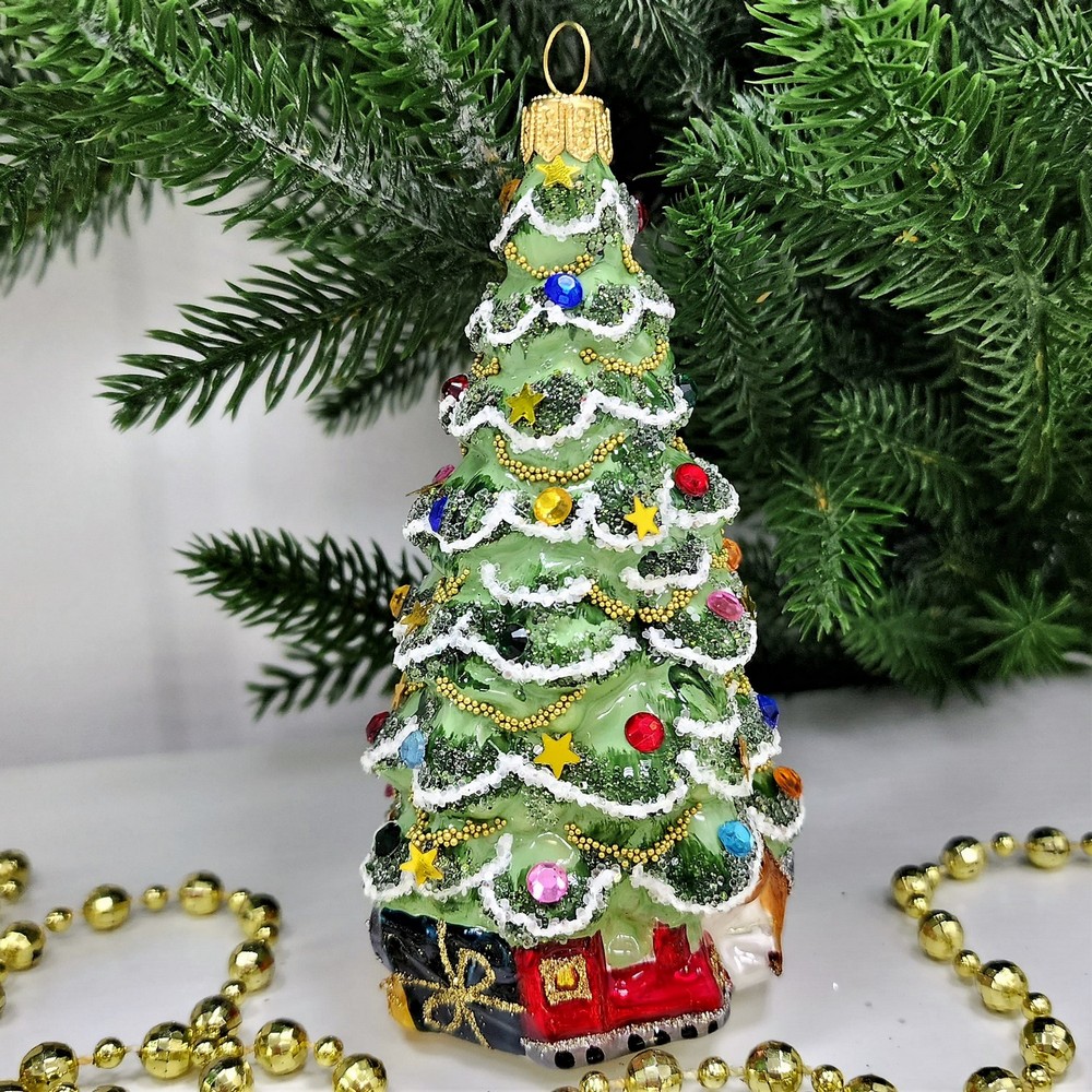 фото Стеклянная елочная игрушка Елочка с лошадкой винтаж