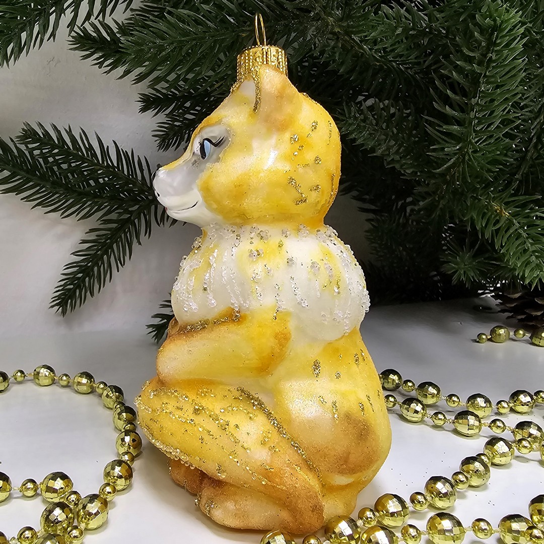 фото Стеклянная елочная игрушка Лисичка на хвостике сахар