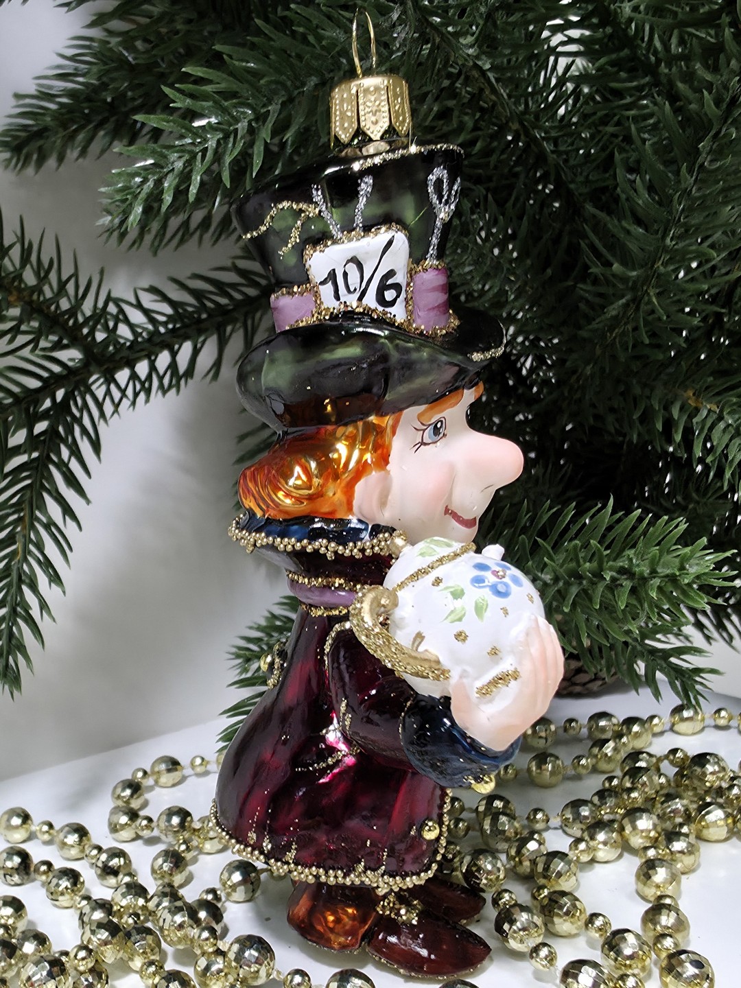 фото Стеклянная елочная игрушка Шляпник с чайником