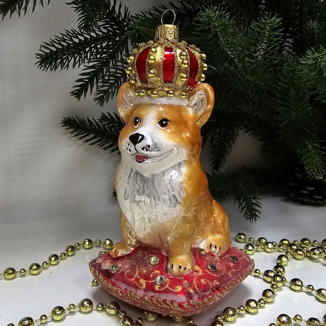 фото Стеклянная елочная игрушка Корги