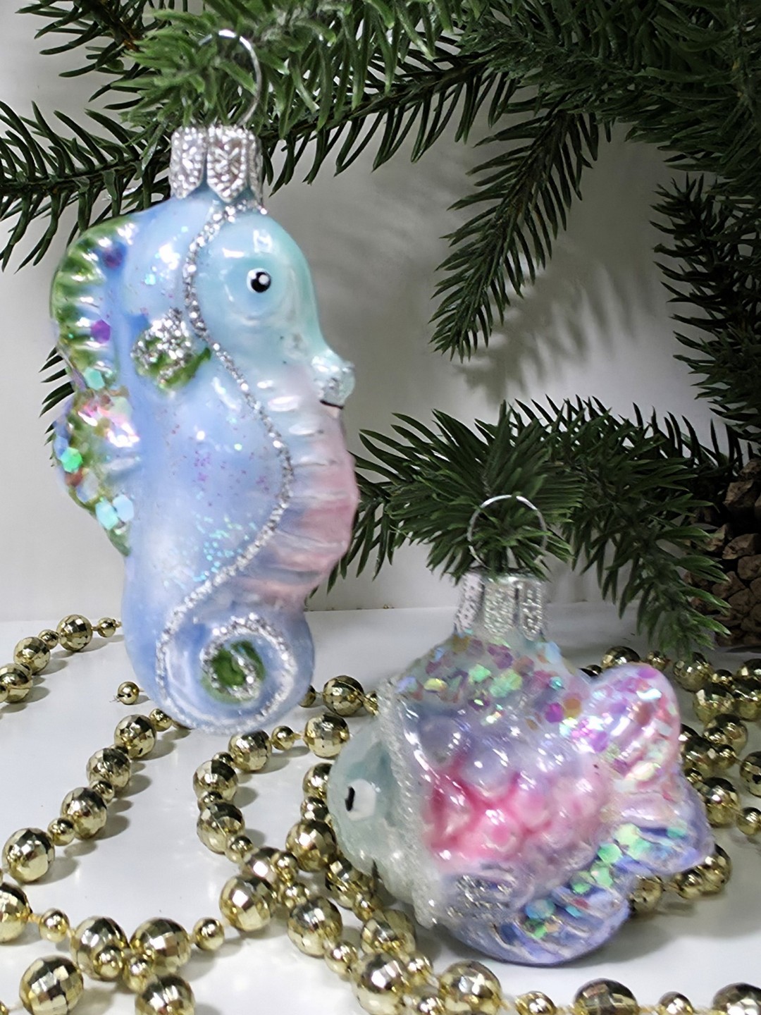 фото Набор ёлочных игрушек Морской конек и рыбка