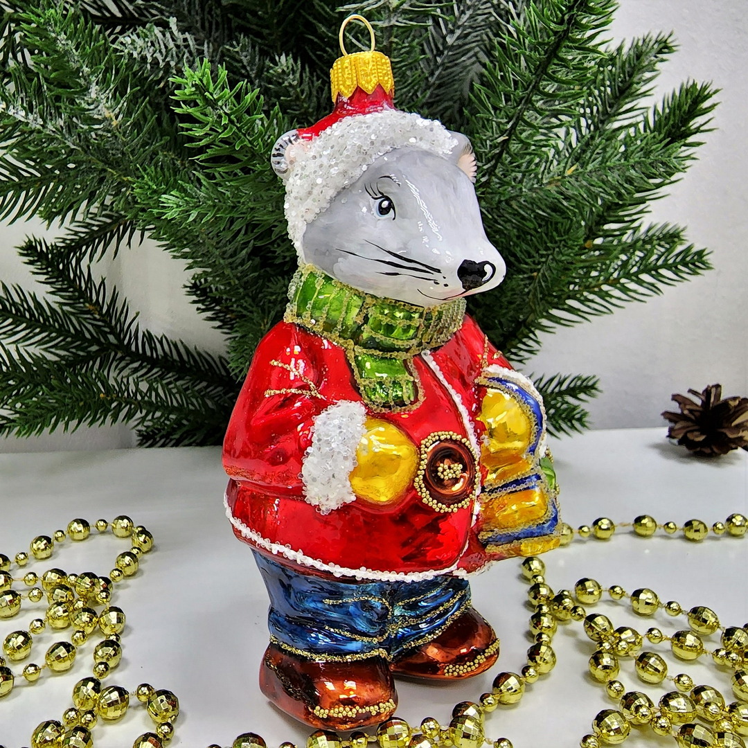 фото Стеклянная елочная игрушка Большая мышь