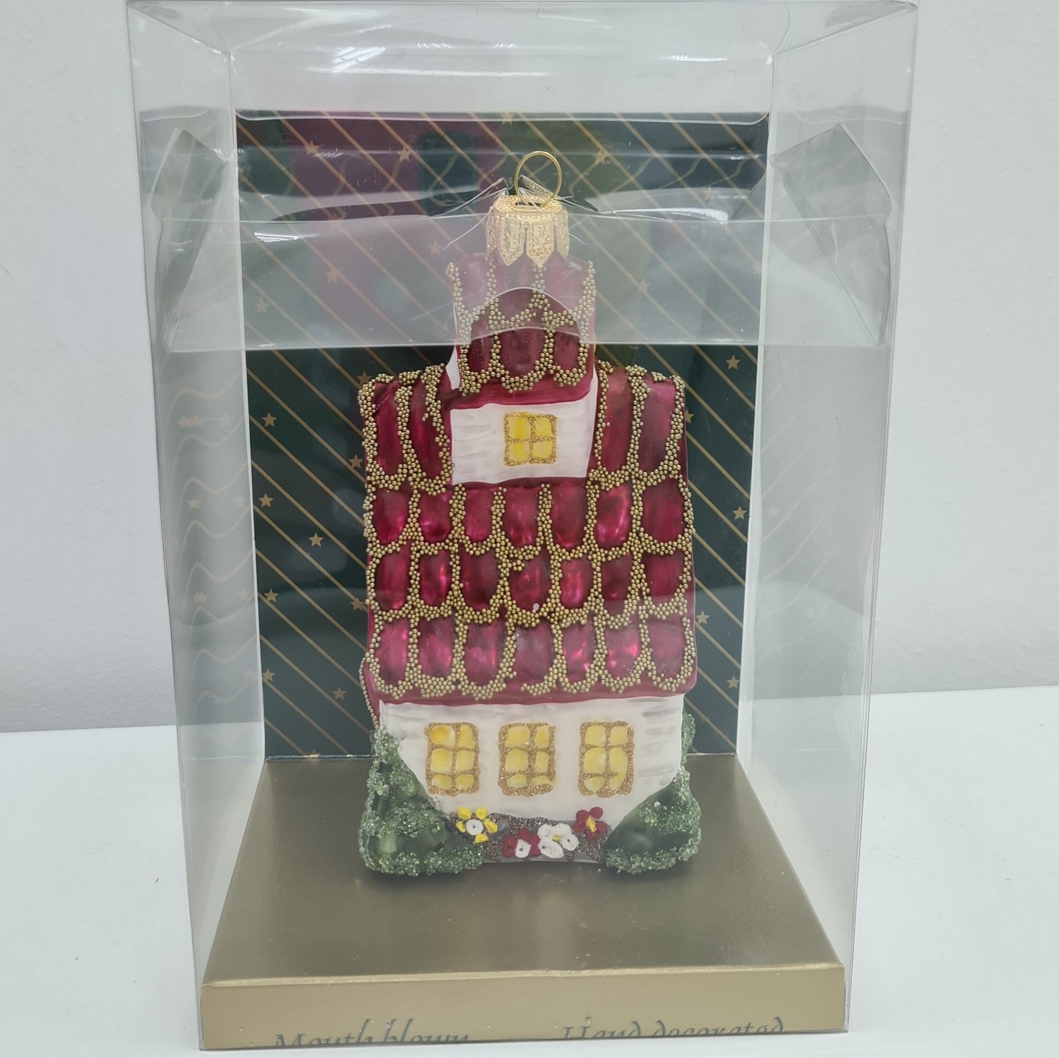 фото Стеклянная елочная игрушка Домик с острой крышей винтаж