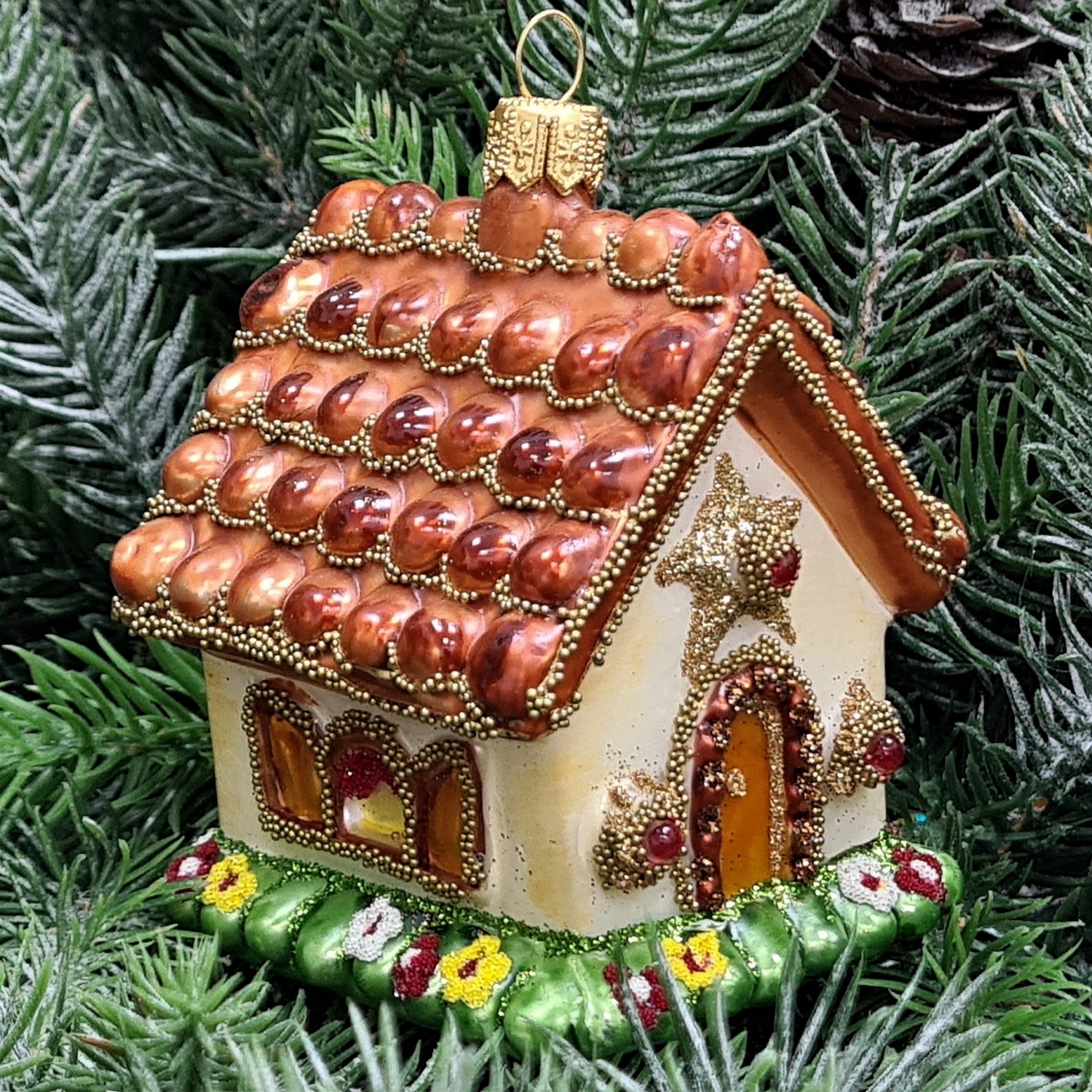 фото Стеклянная елочная игрушка Пряничный домик