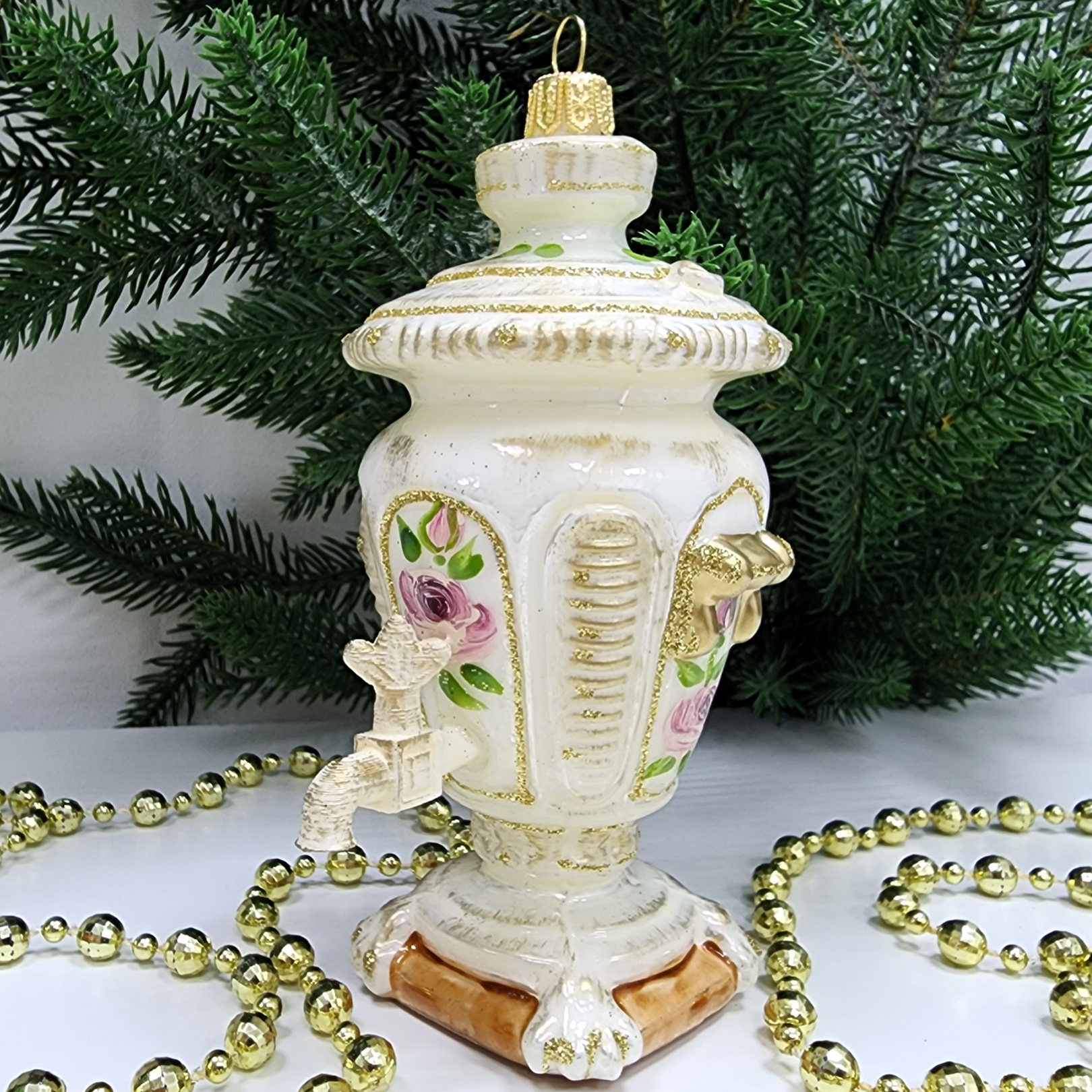 фото Стеклянная елочная игрушка Самовар