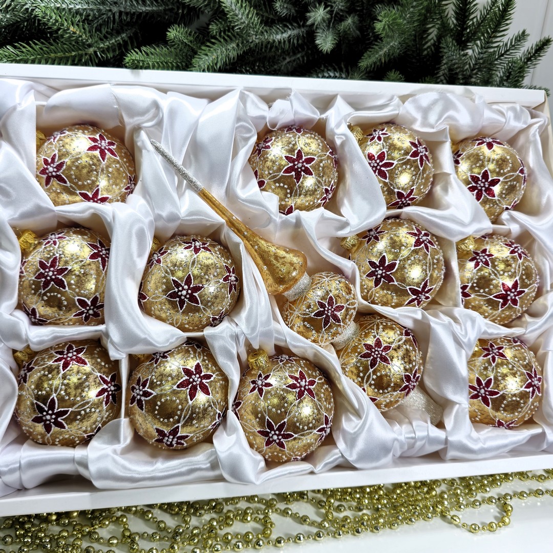 фото Набор елочных игрушек Цветы на золоте