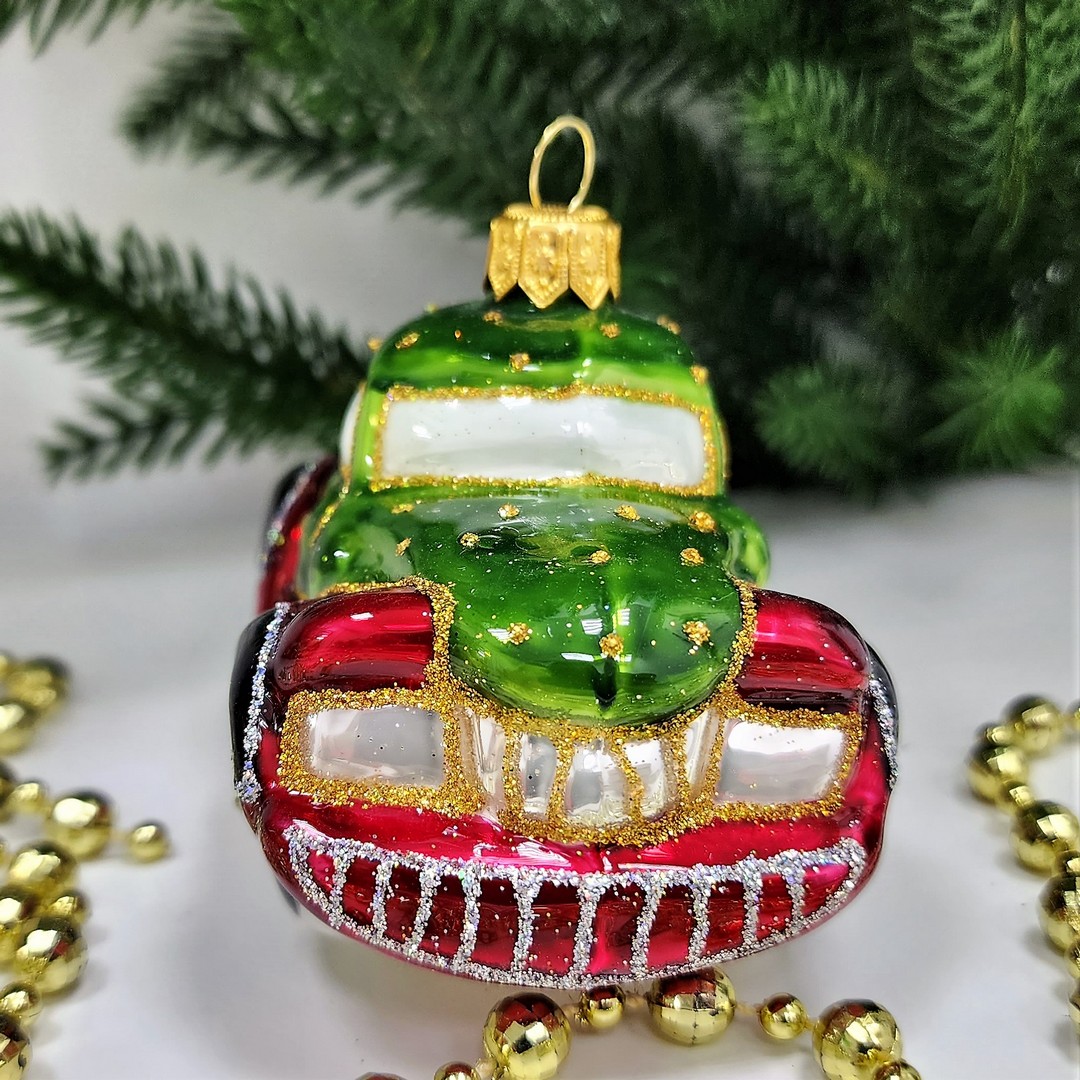 фото Стеклянная елочная игрушка Машинка