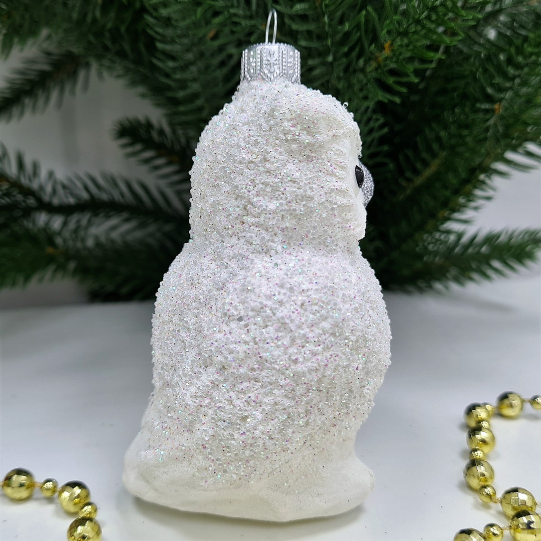 фото Стеклянная елочная игрушка Сова белая