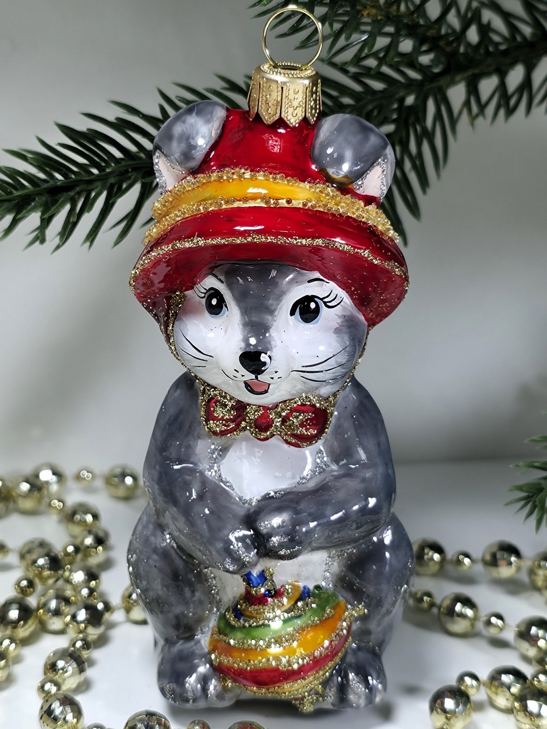 фото Стеклянная елочная игрушка Зайчик с юлой