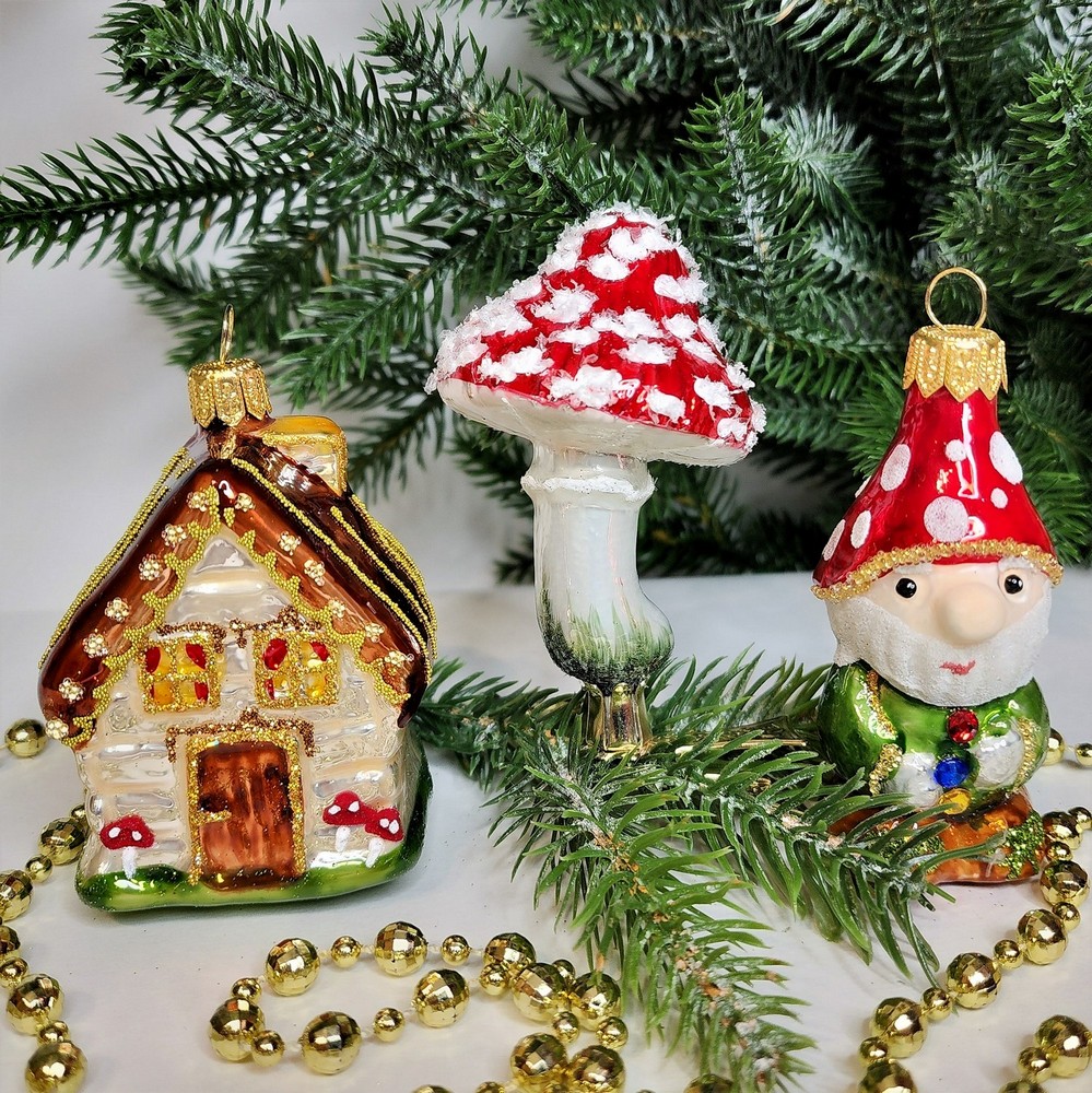 фото Набор ёлочных игрушек Гномик, домик и грибок