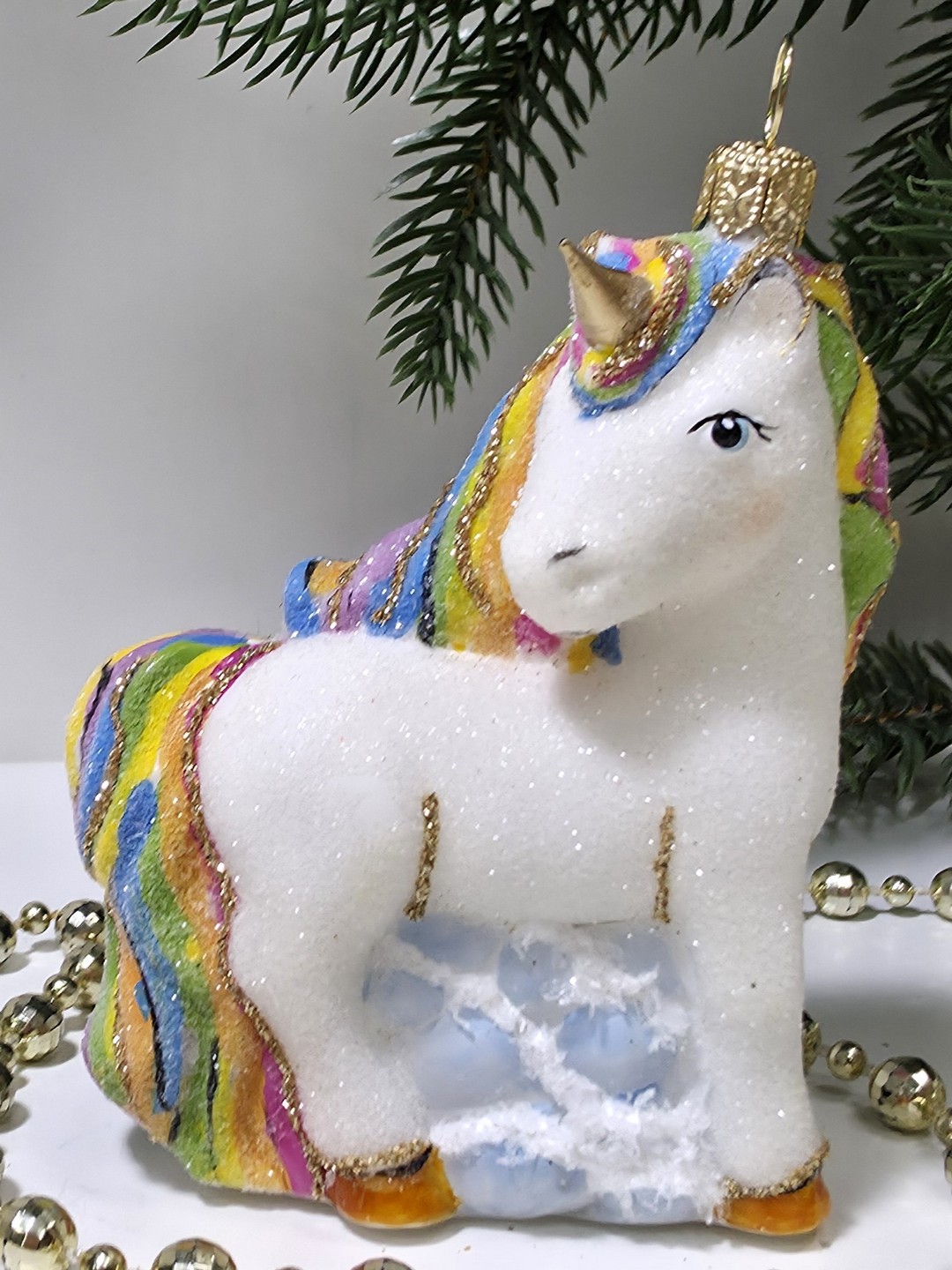 фото Стеклянная елочная игрушка Единорог