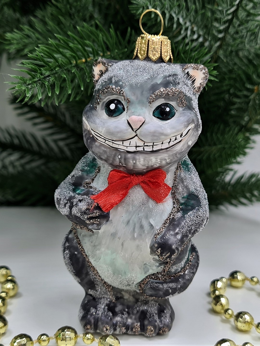 фото Стеклянная елочная игрушка Чеширский кот из Алисы