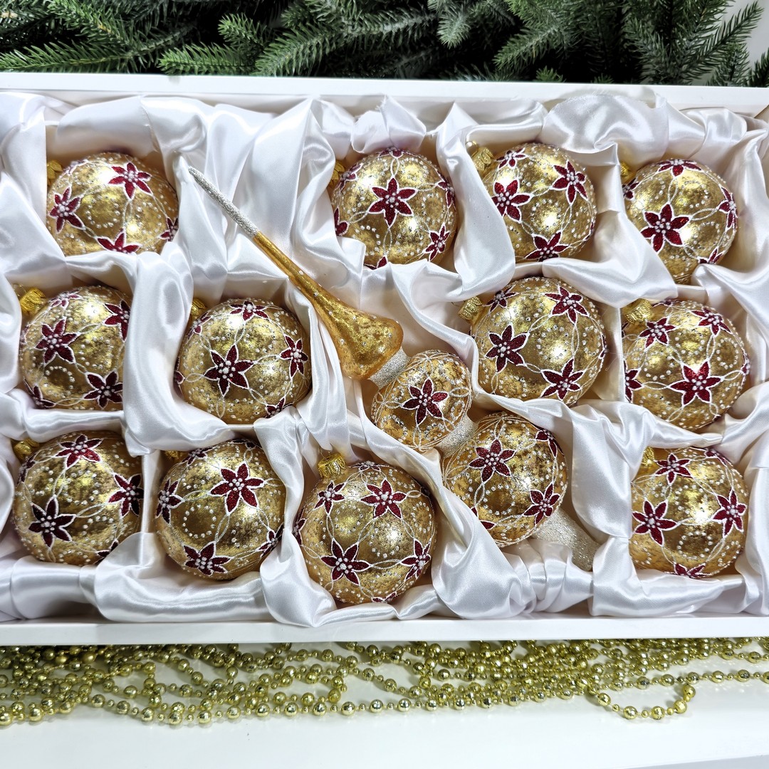 фото Набор елочных игрушек Цветы на золоте