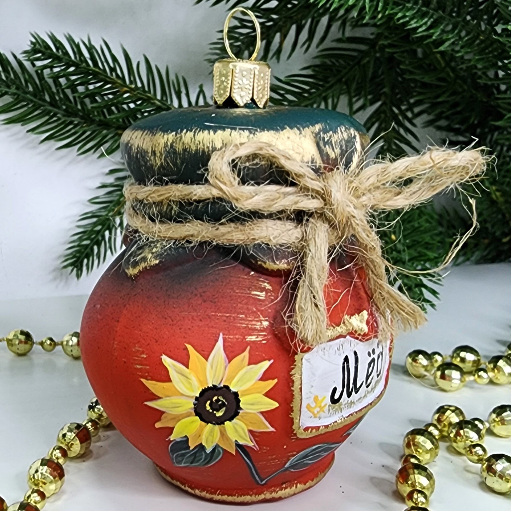 фото Стеклянная елочная игрушка Баночка мёда