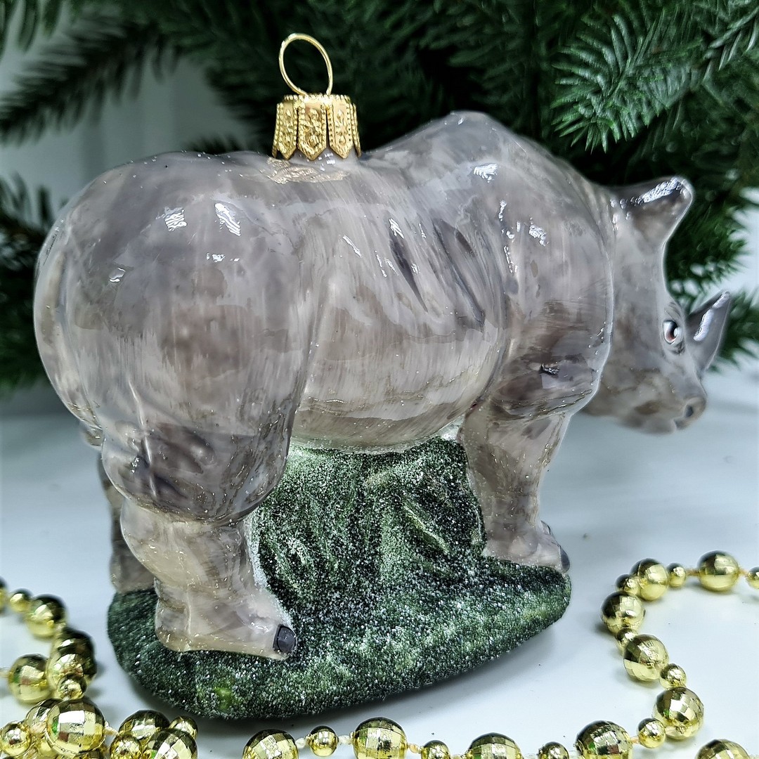 фото Стеклянная елочная игрушка Носорог